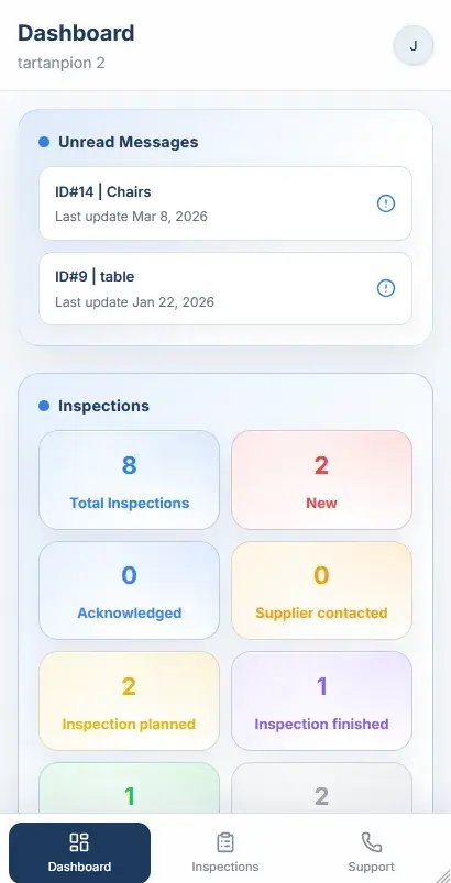 Mobile dashboard view of Inspection Portal